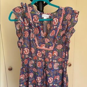Velvet by Graham and Spencer Blue Floral Dress with Red Accents